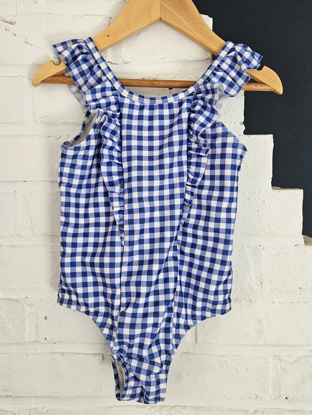 Gap Blue and White Gingham Ruffle Girl One Piece Swimsuit Size 5